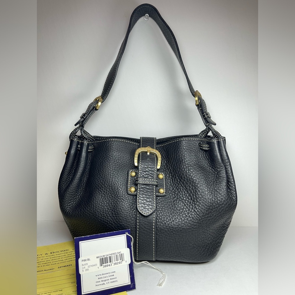 Dooney & Bourke Marchesa black pebbled leather medium gathered bag - Picture 1 of 15